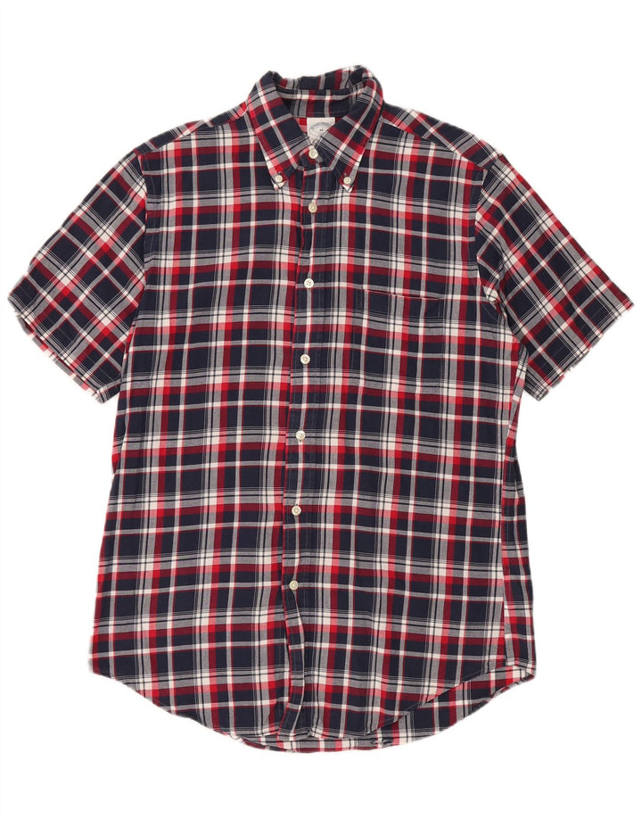 Brooks Brothers Camisa de manga corta Regent para hombre, cuadros azul marino mediano