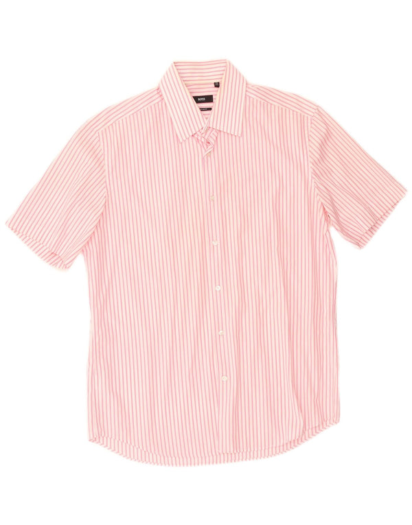 Hugo Boss Camisa de manga corta para hombre Talla 16 1/2 42 Raya rosa grande