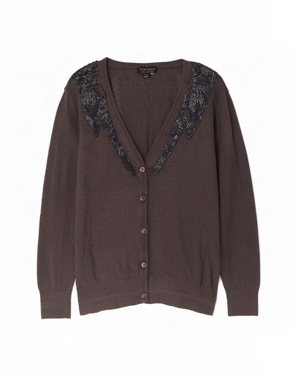 Topshop Cárdigan de Manga 3/4 para Mujer UK 44 Grande Gris Algodón
