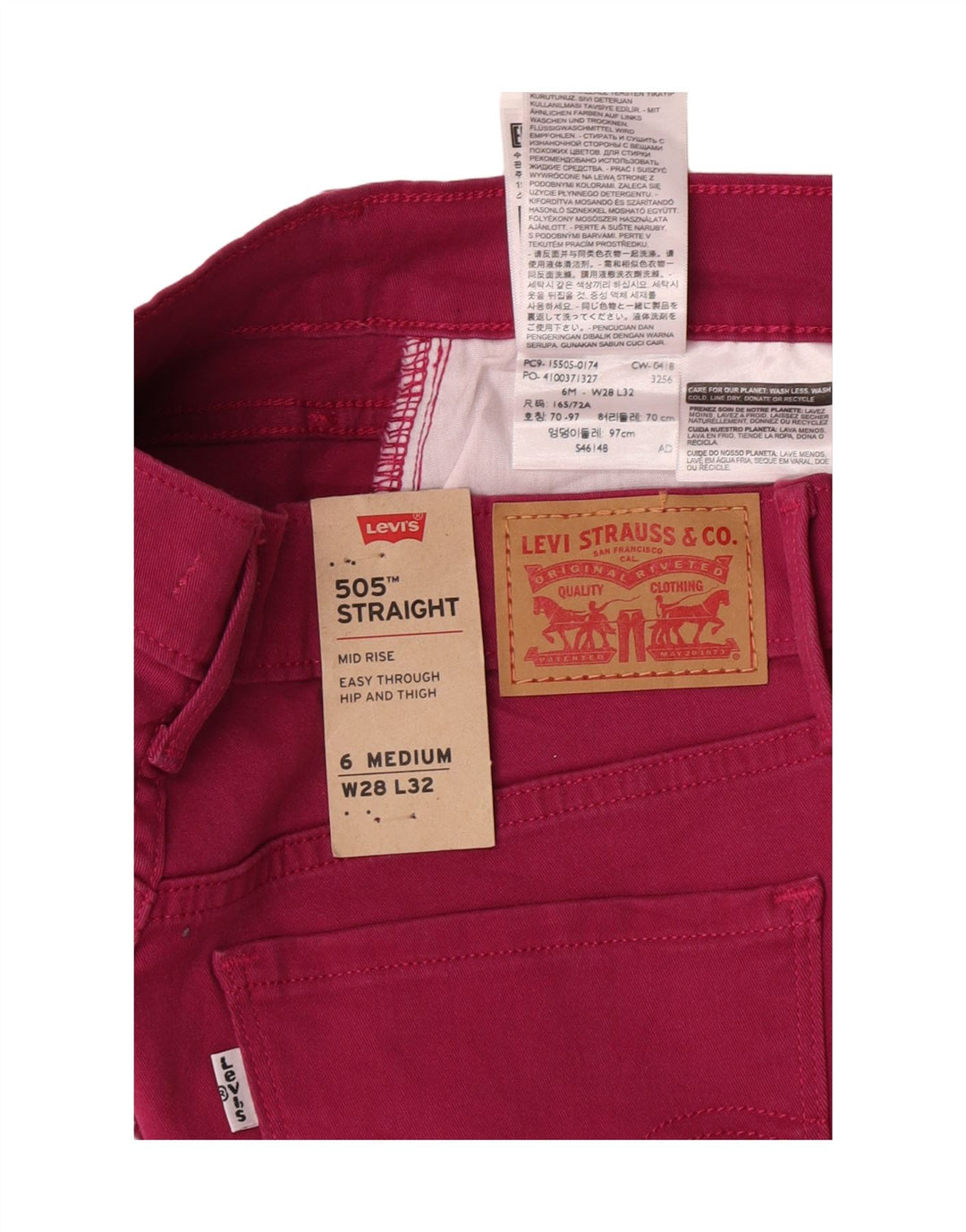 Levi's Jeans rectos de talle medio 505 para mujer US 6 Medium W28 L32 Algodón rosa