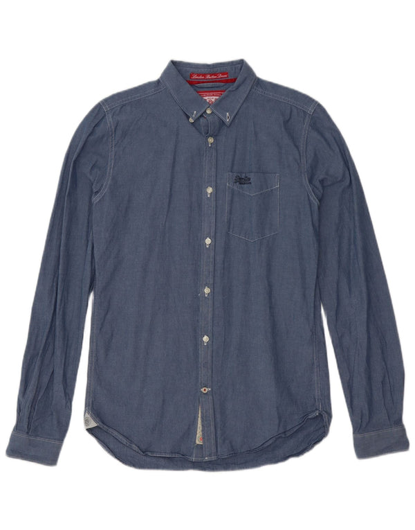 Camisa Superdry Hombre Small Azul Algodón