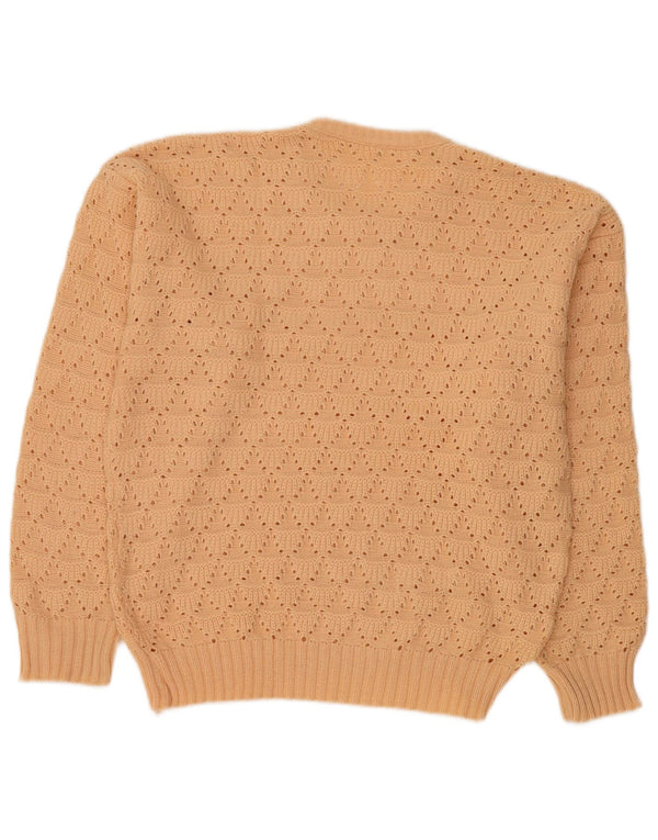 Vintage mujer cuello redondo jersey suéter Reino Unido 16 grande beige poliacrílico