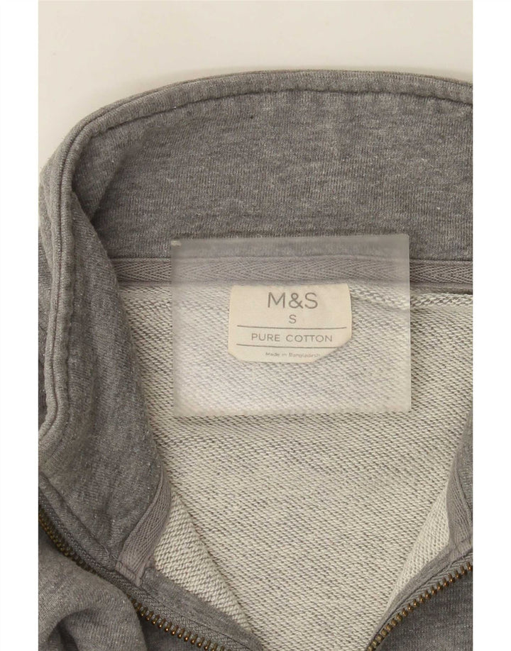 Marks & Spencer Sudadera con Cuello y Cremallera para Hombre Jersey pequeño de algodón Gris