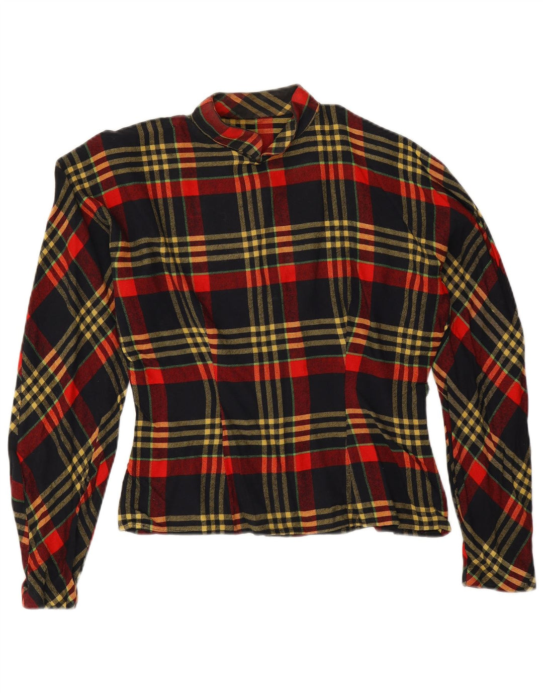 Vintage mujer manga larga blusa Top Reino Unido 14 gran cheque rojo