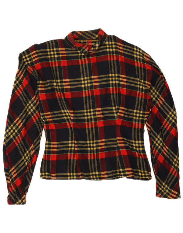 Vintage mujer manga larga blusa Top Reino Unido 14 gran cheque rojo