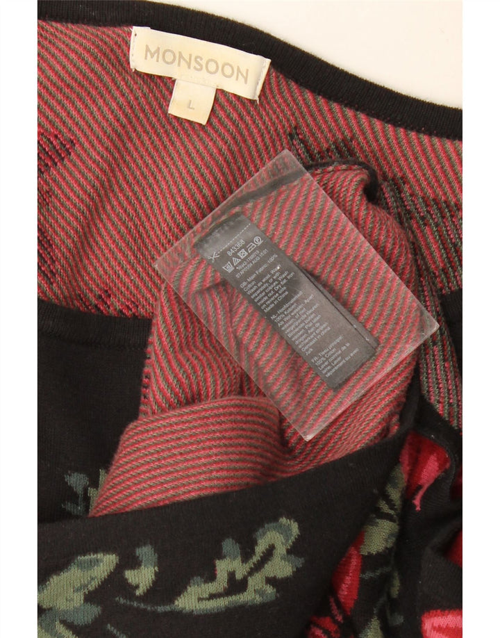 MONSOON Vestido tipo jersey de manga larga para mujer UK 46 Grande Algodón floral negro