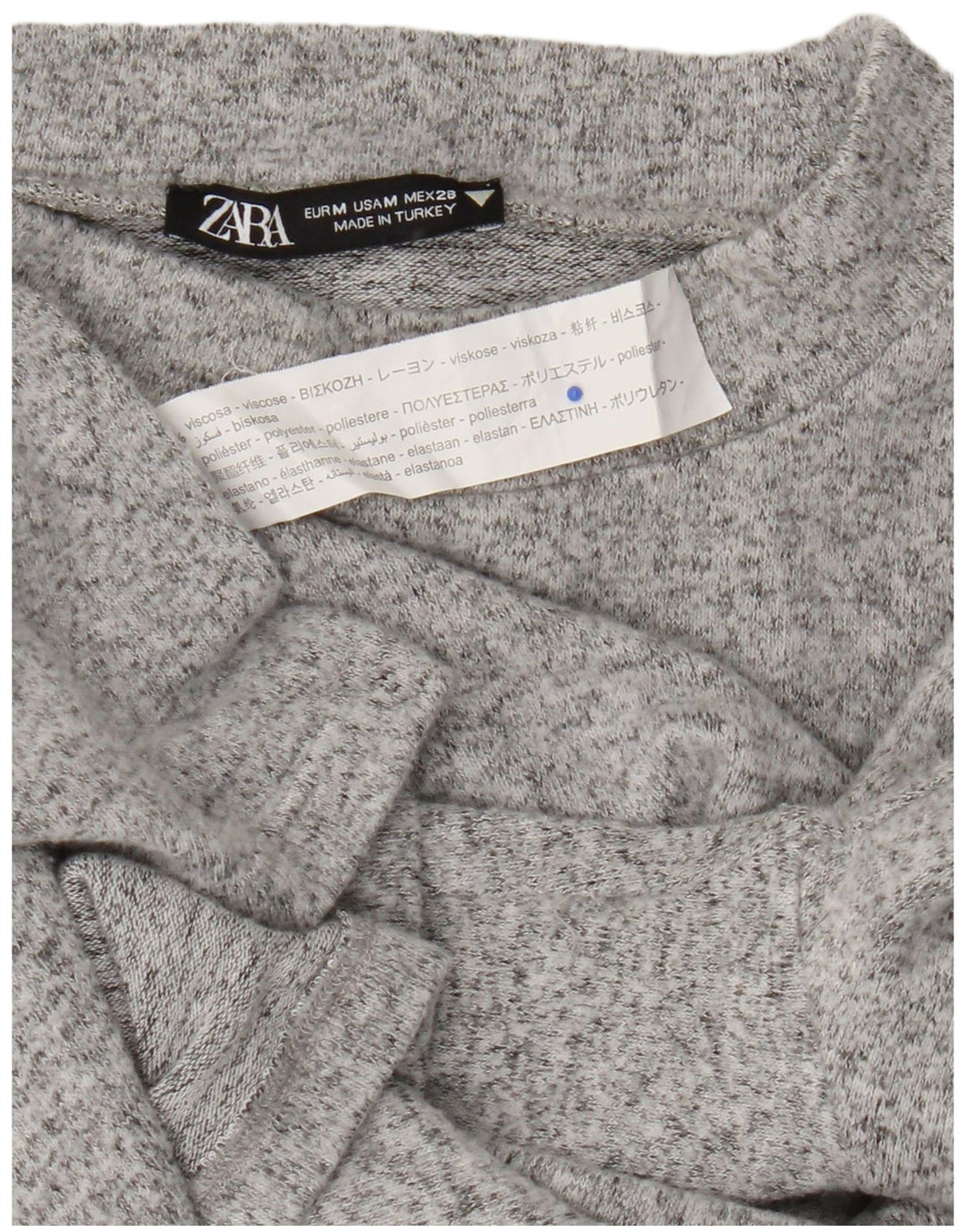 Zara Mujer Top Manga Larga UK 42 Viscosa Moteada Gris Medio