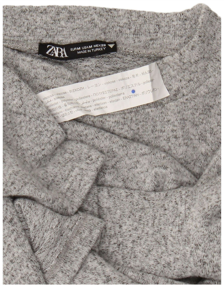 Zara Mujer Top Manga Larga UK 42 Viscosa Moteada Gris Medio
