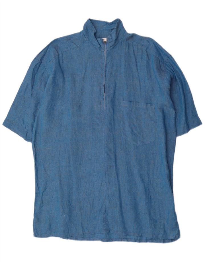 Camisa Valentino Hombre Manga Corta Jersey Talla 43 17 XL Lino Azul