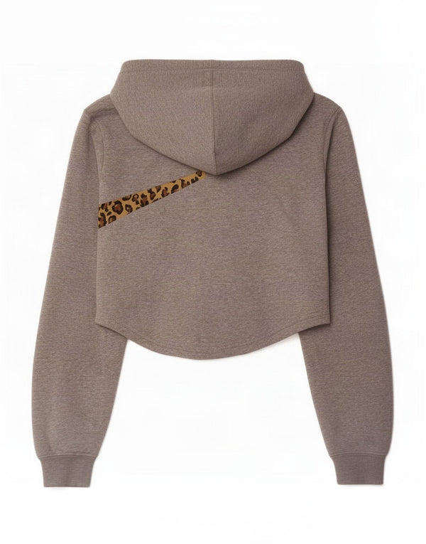 Nike Mujer Graphic Crop Sudadera con capucha Jumper UK 6 XS Gris Animal Print Algodón