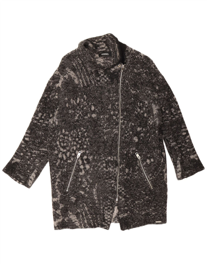 Diesel Abrigo extragrande para mujer UK 46 Lana con estampado animal negro grande