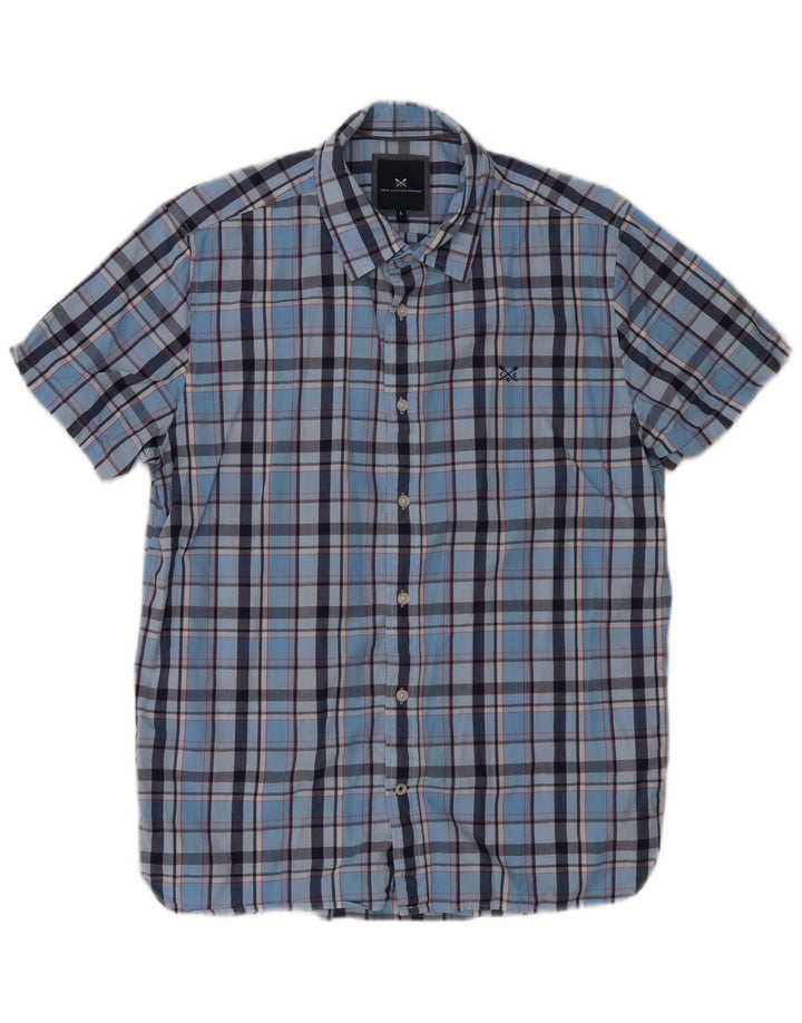 CREW CLOTHING Camisa de manga corta para hombre de algodón a cuadros azul grande