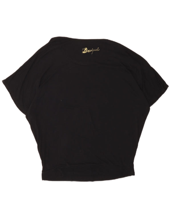 DESIGUAL Womens Oversized Graphic Blouse Top UK 16 Large Black