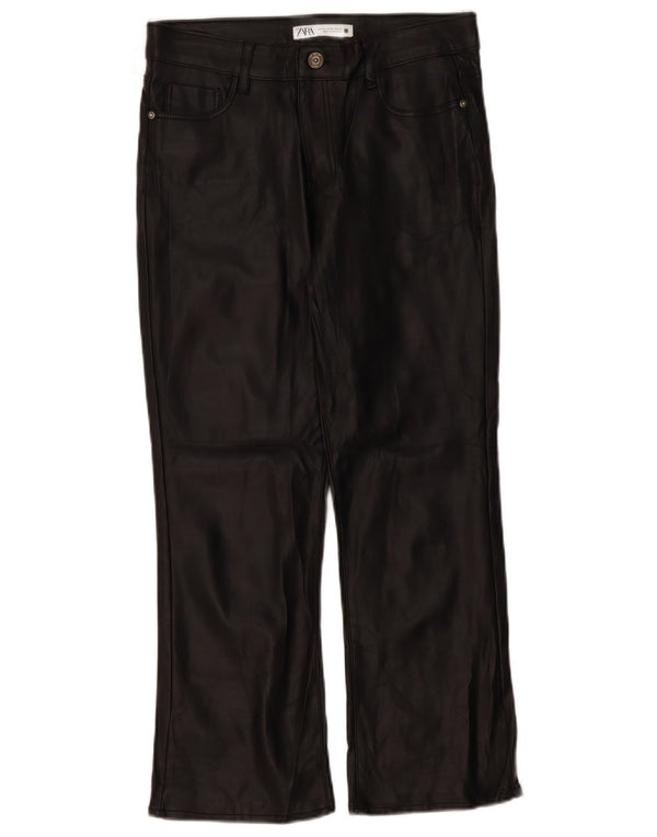Zara Mujer Pantalones Rectos De Piel Sintética EU 38 Small W28 L26 Negro