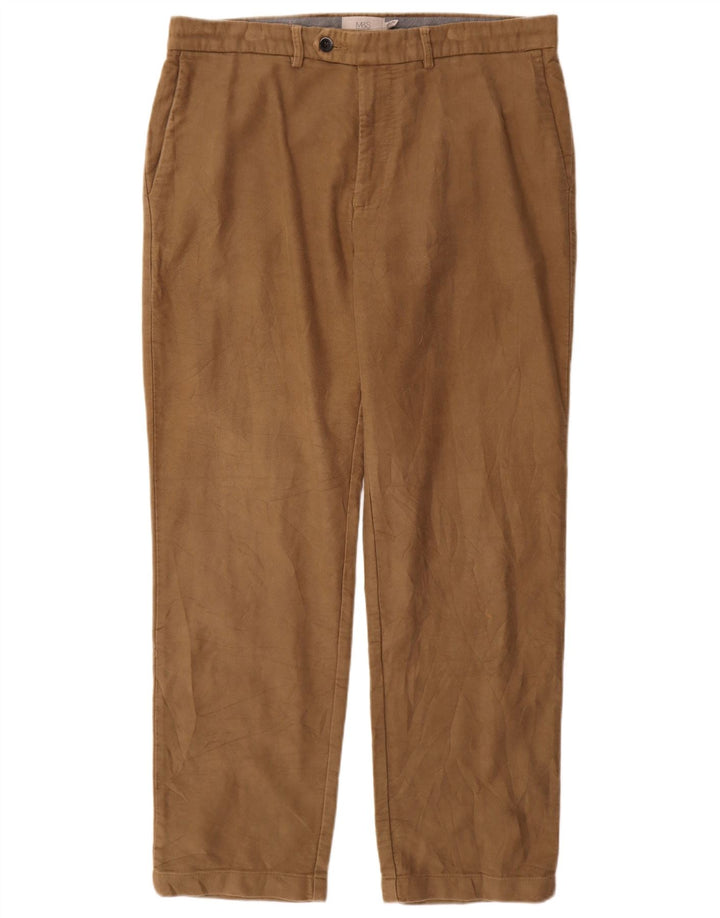 Marks & Spencer Pantalón de traje regular recto para hombre W36 L31 Algodón beige