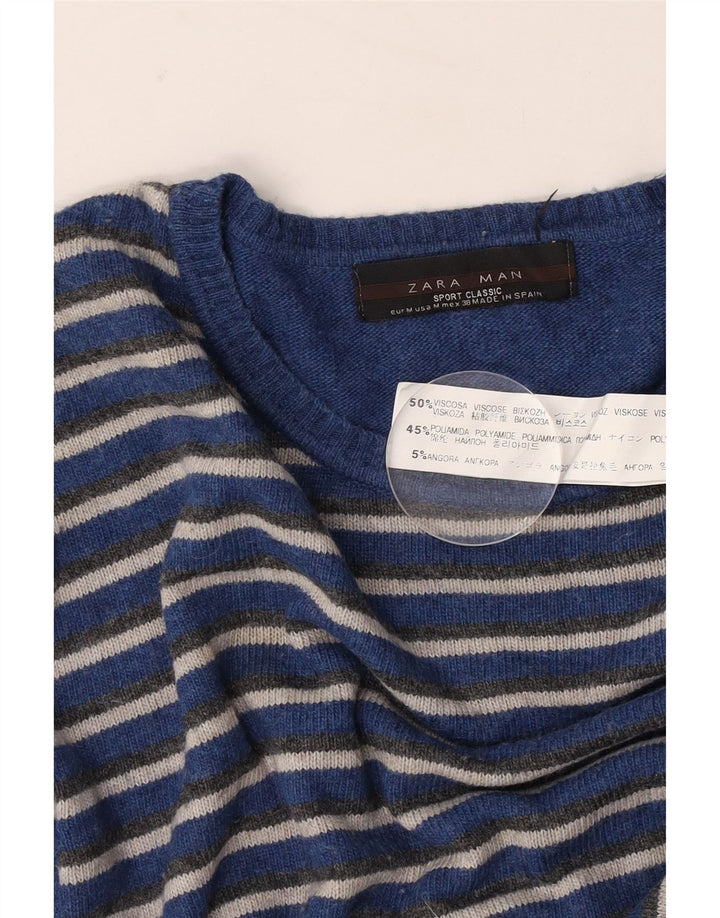 Zara Hombre Jersey Cuello Redondo Viscosa Rayas Azul Medio