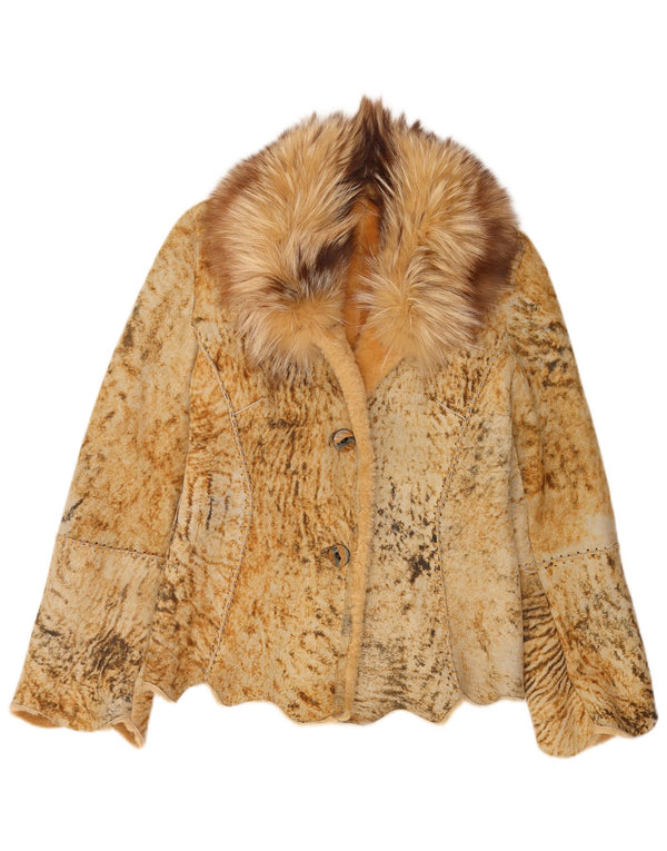 Vintage mujer shearling chaqueta Reino Unido 18 XL Beige Animal Print