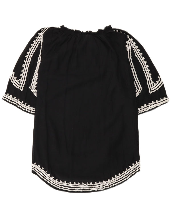 Zara Mujer Blusa Top UK 40 Mediano Negro Algodón