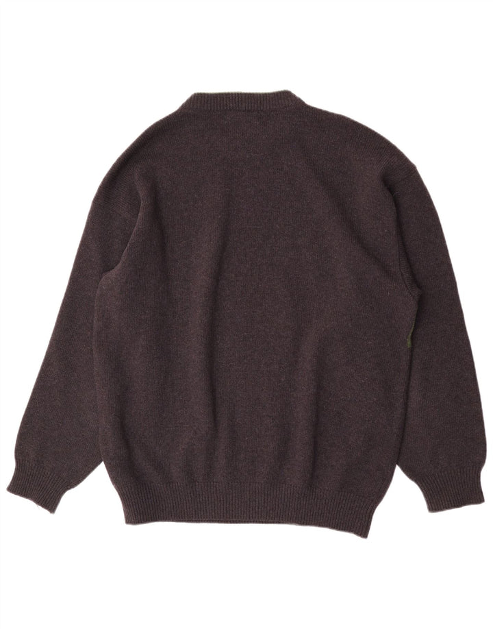 Iceberg Hombre Gráfico Cuello Redondo Jersey Suéter XL Gris Lana Retro