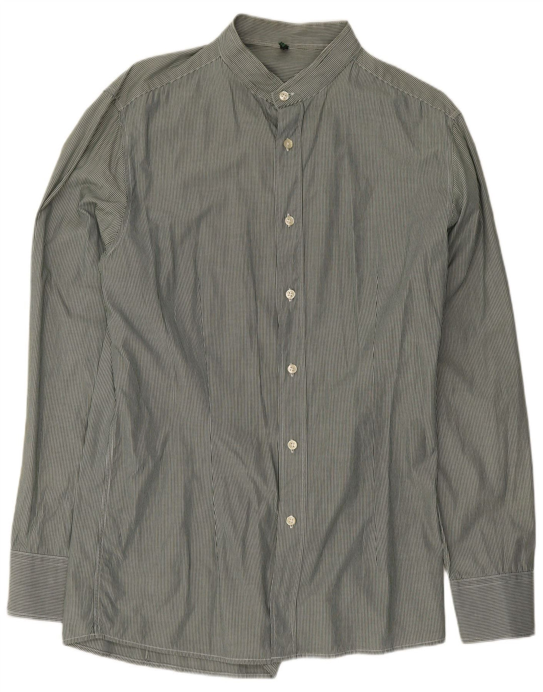 Camisa Benetton para hombre verde medio a rayas clásica
