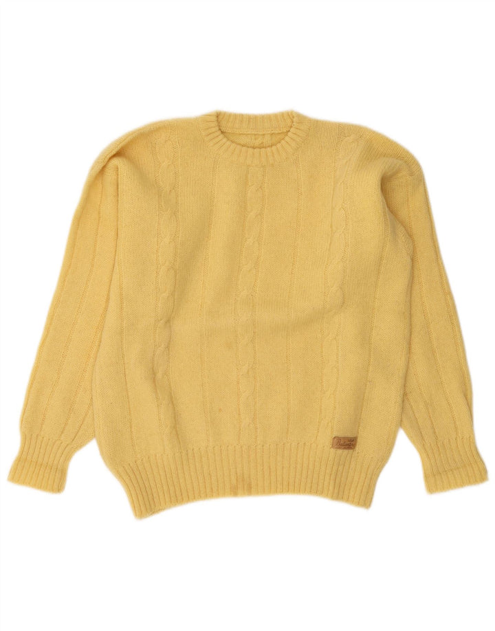 Vintage hombres cuello redondo jersey suéter medio amarillo