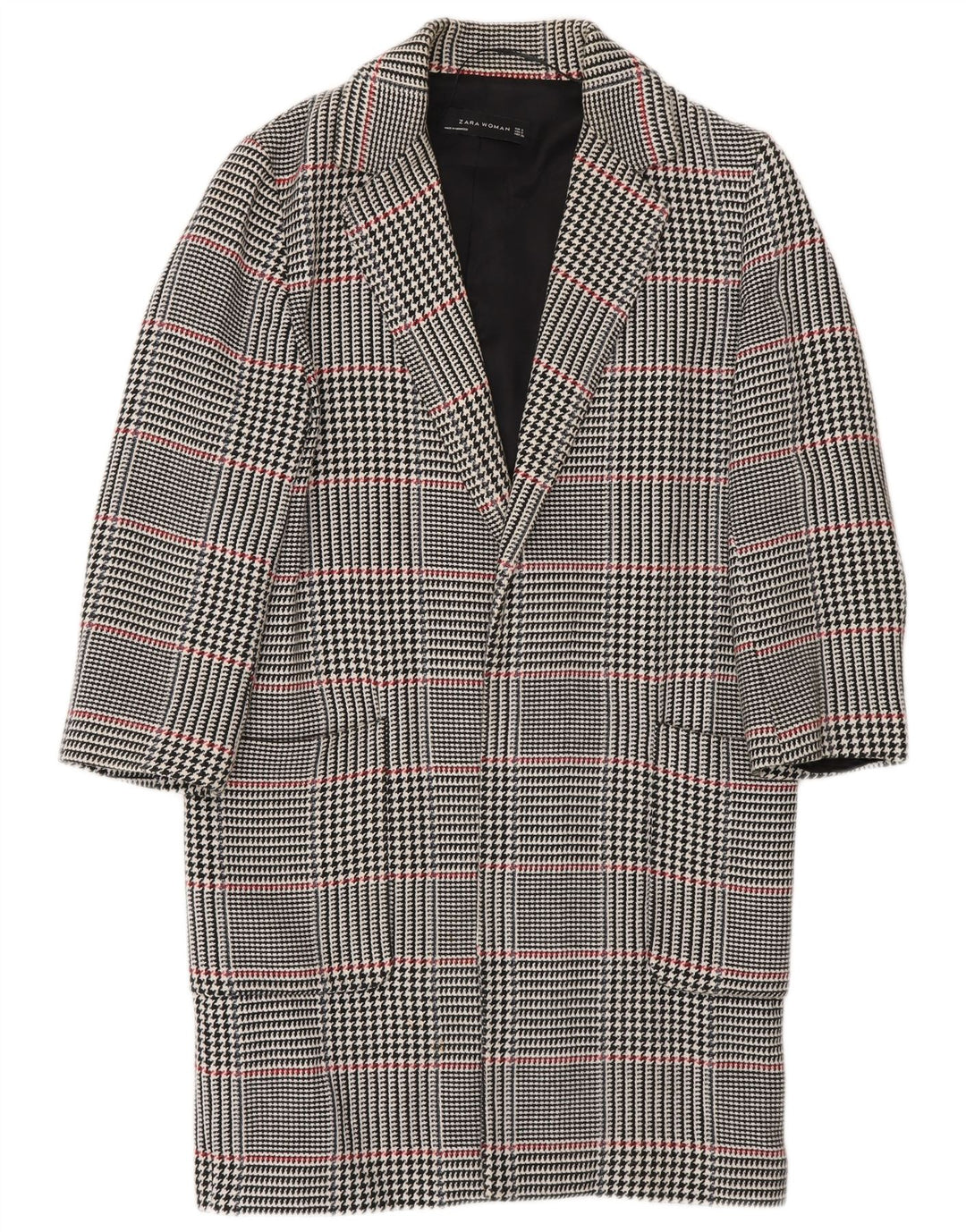 Zara Mujer Abrigo Abierto UK 10 Small Azul Marino Pata De Gallo Algodón