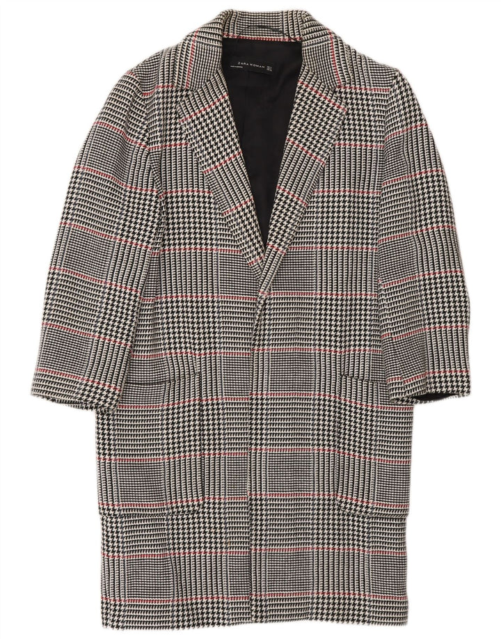 Zara Mujer Abrigo Abierto UK 10 Small Azul Marino Pata De Gallo Algodón