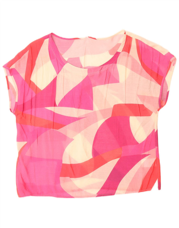 Vintage mujer ver a través de blusa gráfica Top Reino Unido 14 Bloque de color rosa medio