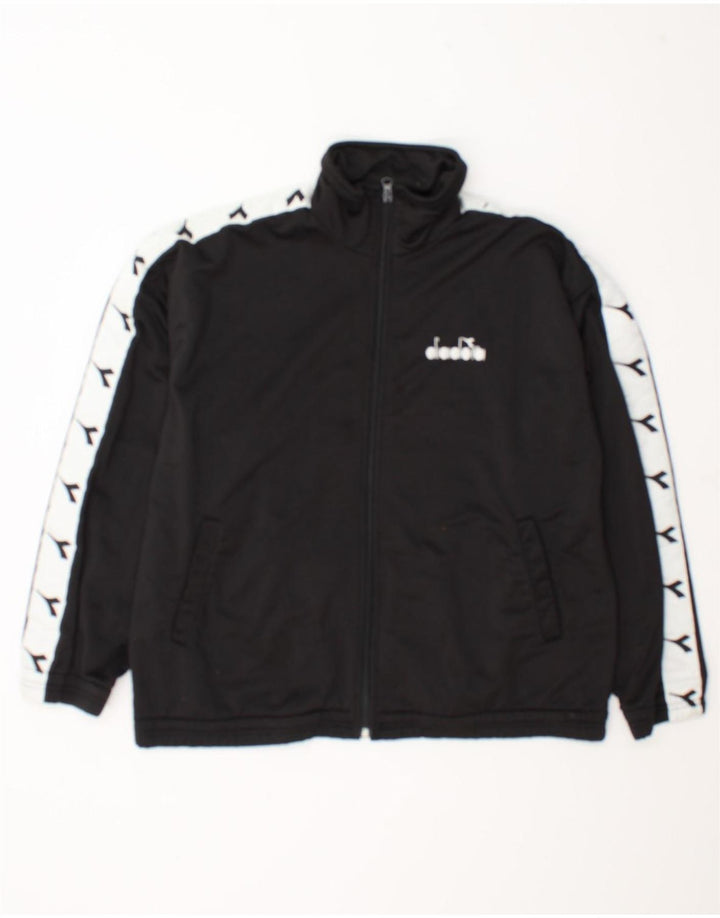 Diadora Mens Graphic Chándal Top Chaqueta UK 38 Medium Negro Colorblock