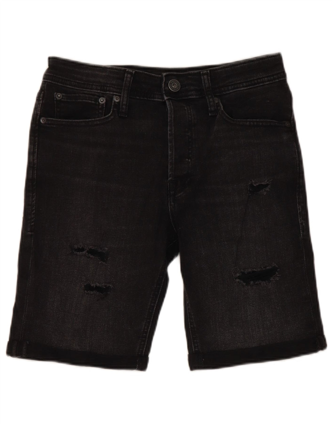 JACK & JONES Pantalones cortos de mezclilla desgastados regulares para hombre W30 Algodón negro mediano
