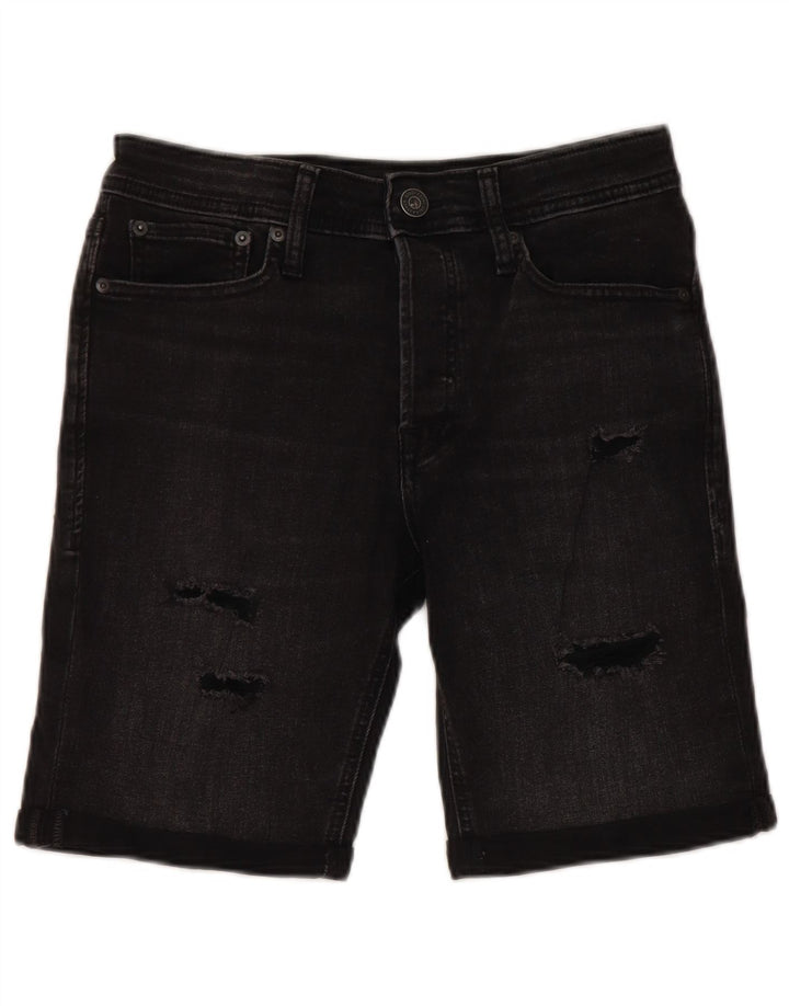 JACK & JONES Pantalones cortos de mezclilla desgastados regulares para hombre W30 Algodón negro mediano