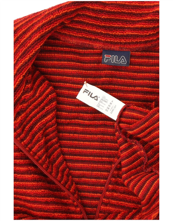 FILA Suéter tipo jersey con cuello y cremallera para mujer Reino Unido 14 Lana a rayas rojas medianas
