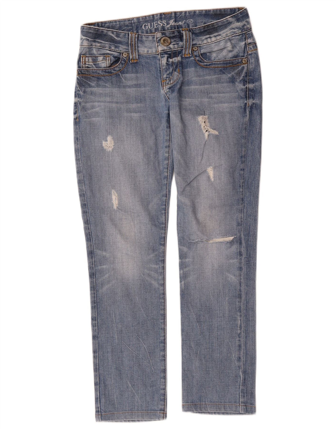 Guess Vaqueros Rectos Desgastados Mujer W27 L27 Algodón Azul