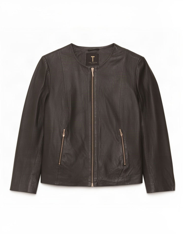 Ted Baker - Chaqueta de piel para mujer con manga 3/4, talla 3, mediana, color negro