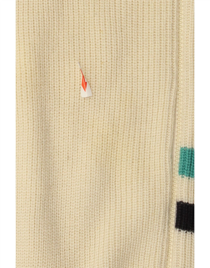 Vintage hombre cardigan suéter medio off blanco colorblock