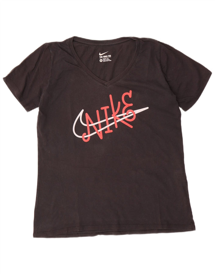 NIKE Camiseta gráfica de corte atlético para mujer UK 18 XL Algodón negro