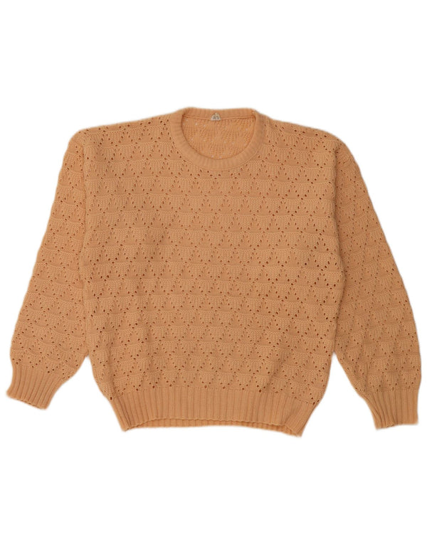 Vintage mujer cuello redondo jersey suéter Reino Unido 16 grande beige poliacrílico