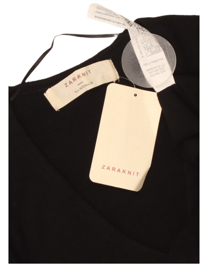 ZARA Jersey con cuello en V para mujer UK 12 Medium Black Rayon