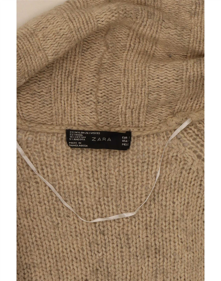 Zara Mujer Cárdigan Abierto Suéter UK 10 Small Beige Nylon