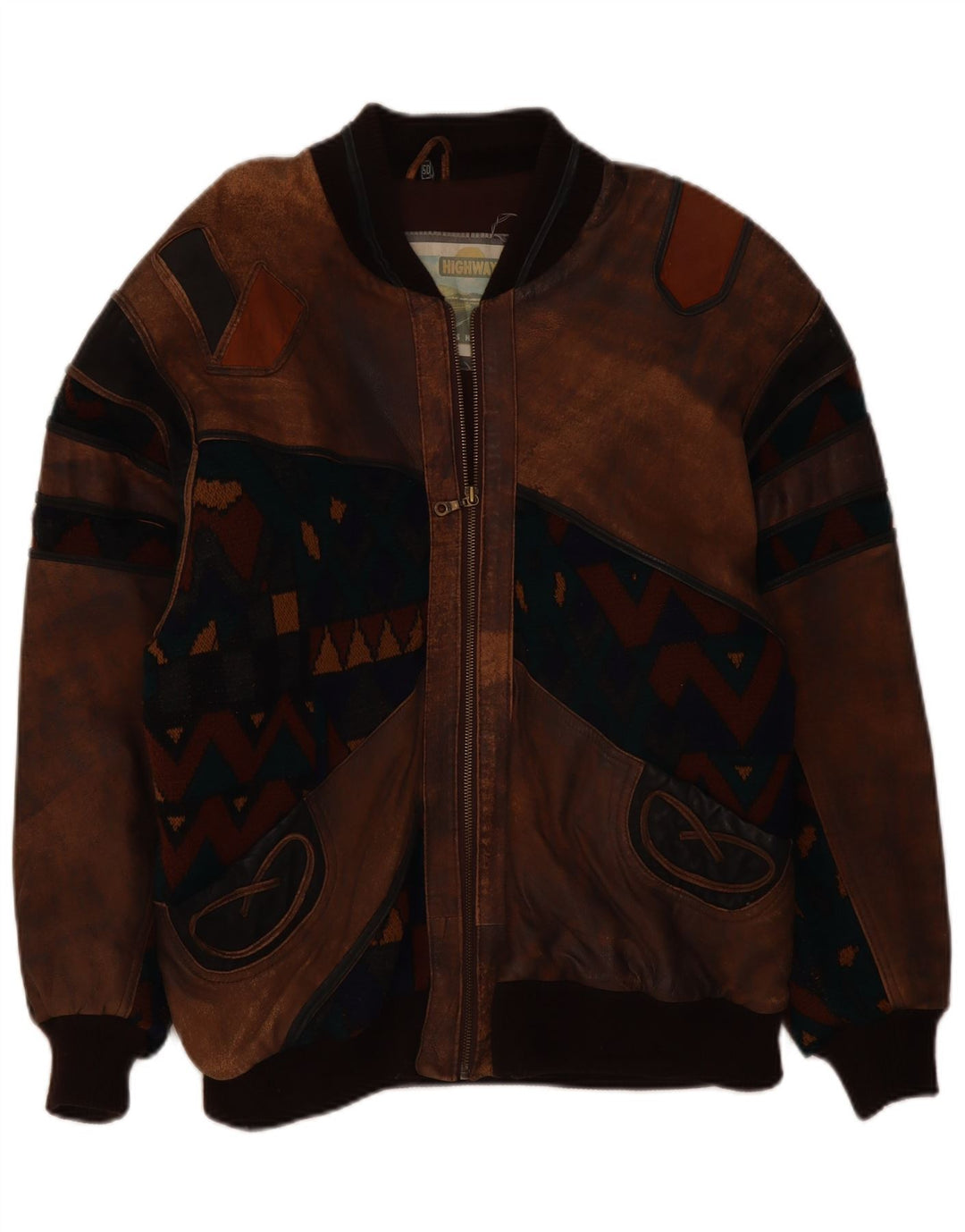 Vintage chaqueta de cuero para hombre IT 50 cuero geométrico marrón grande