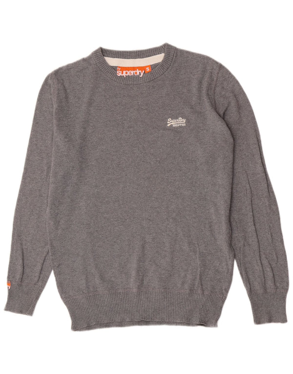 Superdry Mens Boat Neck Jumper Sweater Small Grey Flecked Cotton