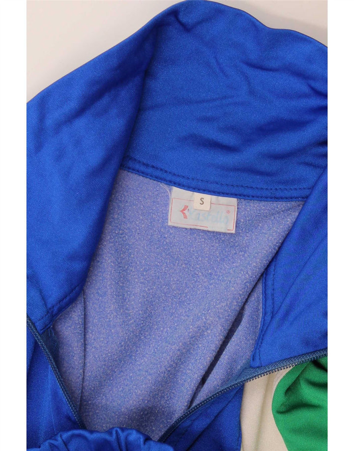 Vintage hombres chándal top chaqueta pequeña azul colorblock
