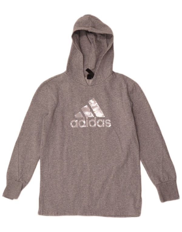 Adidas - Sudadera con capucha para niña (13-14 años, algodón moteado), color gris