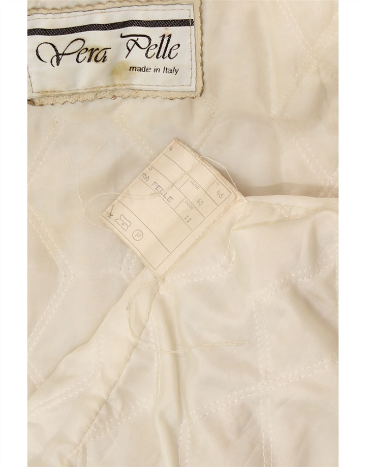 Vintage mujer chaqueta de cuero con capucha IT 46 cuero beige grande