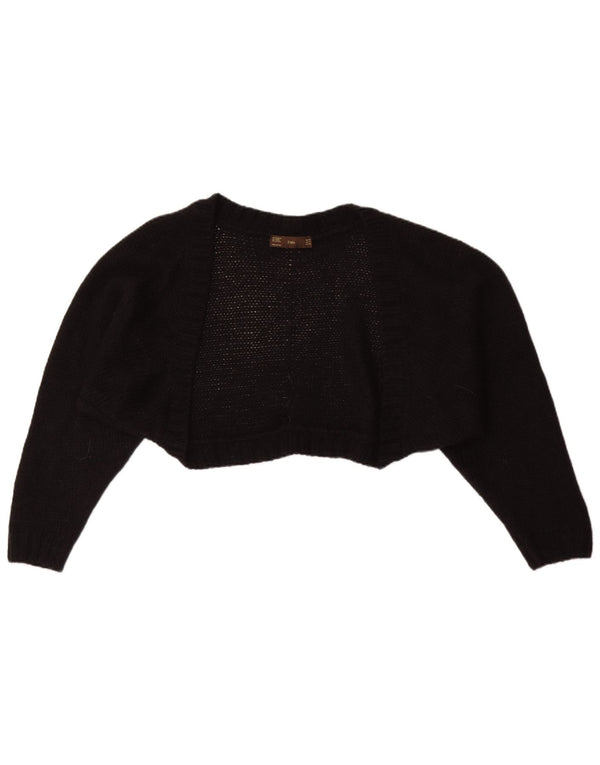 Zara Mujer Crop Open Bolero Jumper UK 12 Medium Negro Acrílico