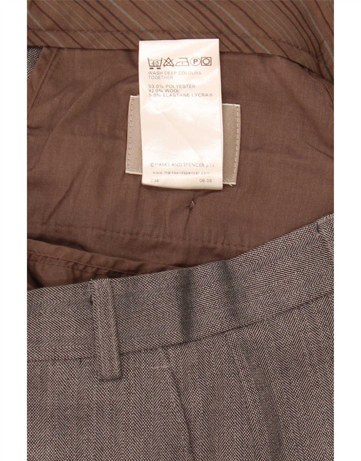 Marks & Spencer Pantalón de traje recto para hombre W40 L29 Gris en espiga