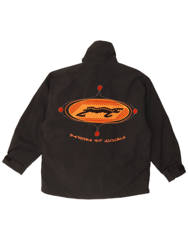 Vintage hombres suelta ajuste cortavientos chaqueta Reino Unido 36 pequeño poliéster negro