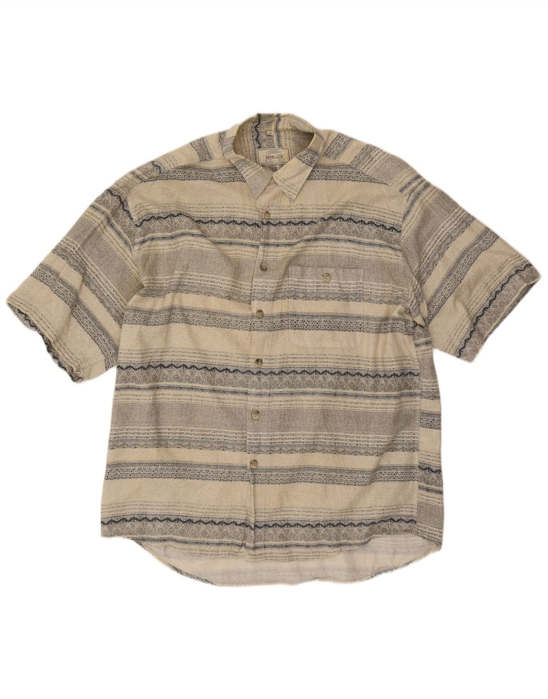ANDRE LEON Mens Short Sleeve Shirt 2XL Beige Striped