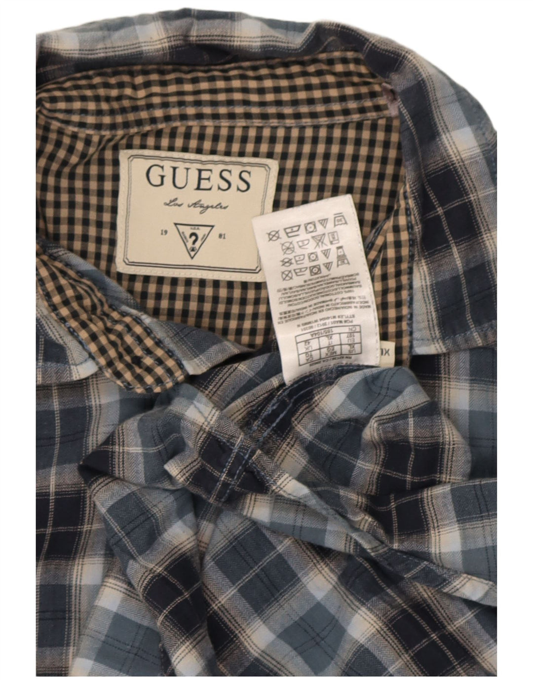 Guess Camisa de franela para hombre UK 42 Algodón a cuadros azul grande
