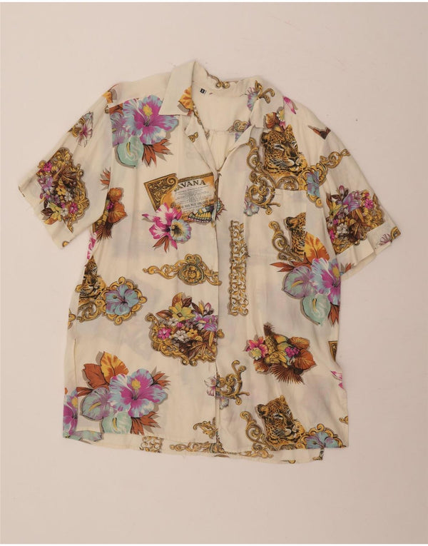 Vintage mujer manga corta camisa blusa Reino Unido 20 2XL multicolor floral